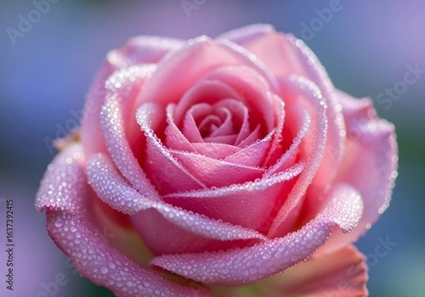Fototapeta Pink Rose Bloom with Dewdrops