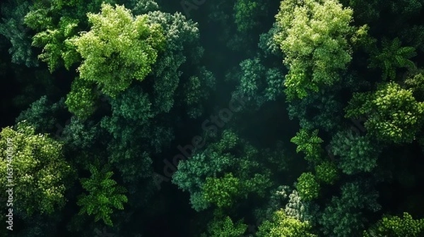 Fototapeta Lost in the Emerald Canopy a breathtaking aerial view captures the serene majesty of a lush vibrant forest in dappled