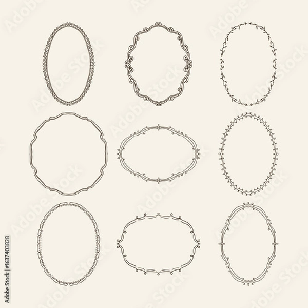 Fototapeta Hand Drawn Doodle Frames, Decorative Border Vector Set, Oval, Rectangle, Circle Sketch Frame Bundle

