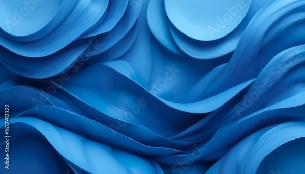 Fototapeta Blue Matte abstract layers, tone-on-tone design, 3D soft depth