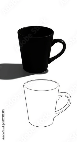 Fototapeta Conceptual illustration showcasing a black mug paired with a line drawing