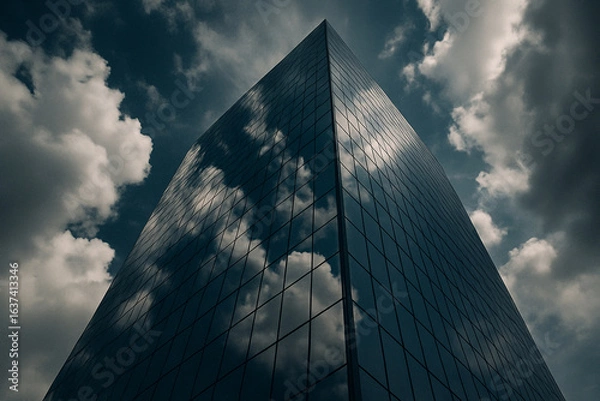 Fototapeta Aerial drone shot of a city skyline at golden hour, warm tones and long shadows.