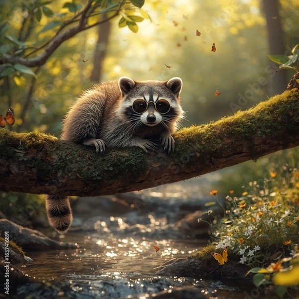Obraz Cool Raccoon Relaxing in the Forest