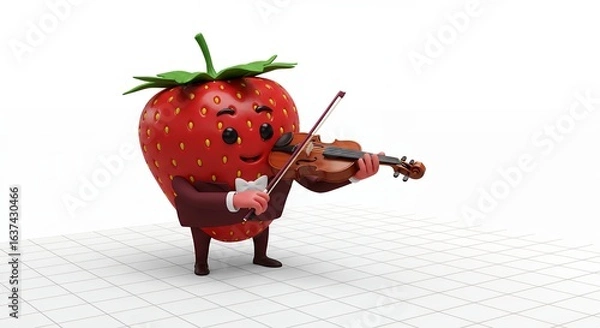 Obraz Strawberry cartoon playing violin