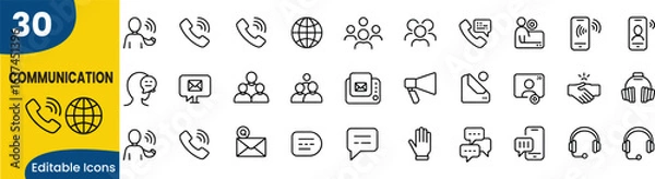Fototapeta Set of thirty thin line communication icons for business and social interaction 