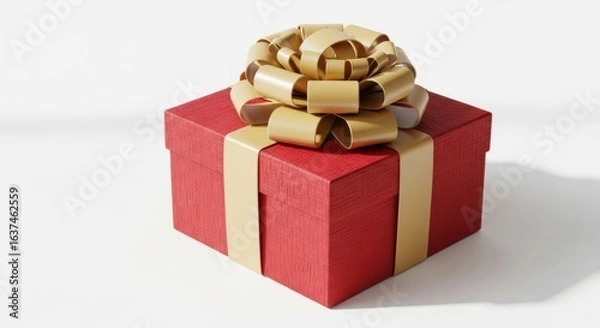 Fototapeta Elegant Red Gift Box with Golden Ribbon and Bow on White Background