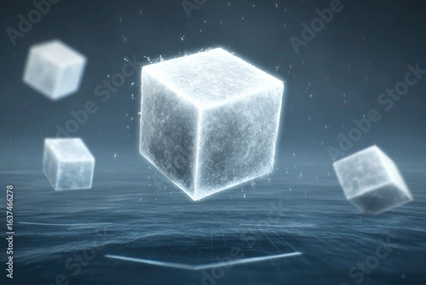Obraz Floating, glowing cubes in a dark, ethereal space