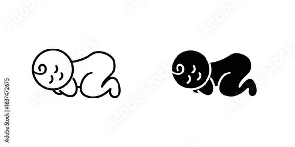 Fototapeta A minimalist icon of a sleeping baby peacefully curled up, shown in both line art and solid silhouette styles.