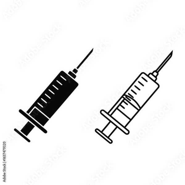 Fototapeta Syringe Icons - Black and White Line Art