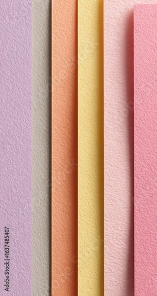 Fototapeta Close-up of several sheets of textured paper in various pastel colors stacked vertically