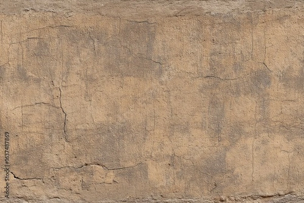 Fototapeta Beige stucco wall with deep cracks