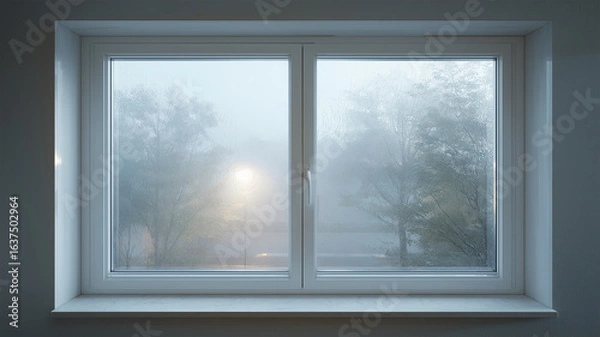 Fototapeta 霧が包む朝霧の窓風景広告イメージ演出ヴィジュアル