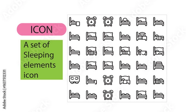 Fototapeta A set of sleeping elements line art icon