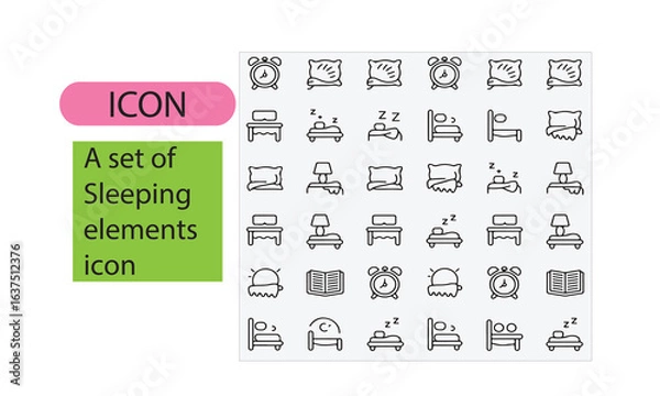 Fototapeta A set of sleeping elements line art icon
