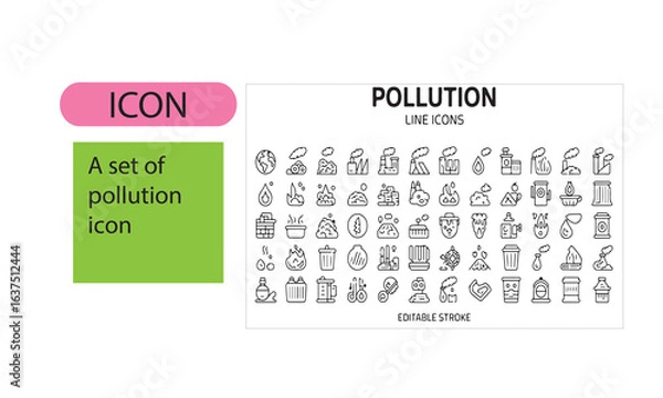 Fototapeta A set of pollution related line art icon
