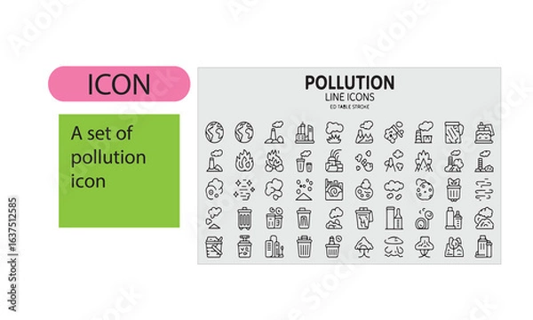 Fototapeta A set of pollution related line art icon