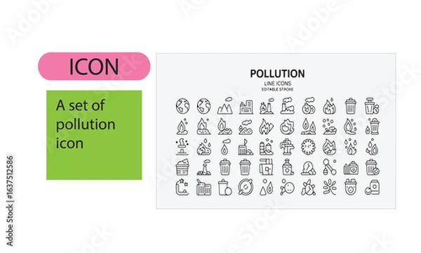 Fototapeta A set of pollution related line art icon