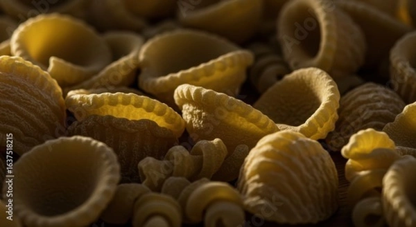 Fototapeta Golden Hour Pasta: Close-Up of Delicate Riccioli and other shapes