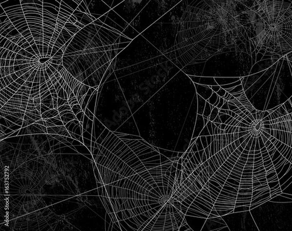 Obraz Sylwetka pajęczyny na czarnej ścianie - motyw halloween ciemne tło