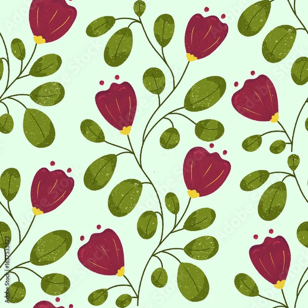 Obraz seamless pattern with red flower and leaves