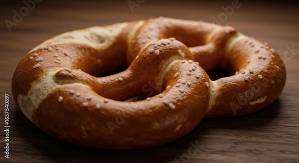 Fototapeta Golden Brown Pretzel with Coarse Salt: Rustic Bakery Delight