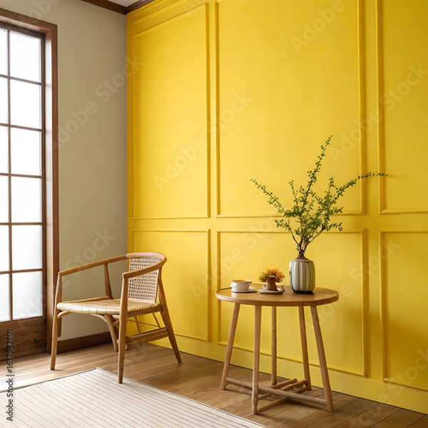 Obraz yellow wall with the chair and window 