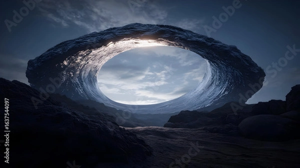 Obraz Abstract Geometric Arch Structure In Dark Landscape