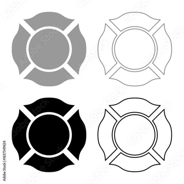Fototapeta Firefighter cross Malta emblem fire fighter dept set icon grey black color vector illustration image solid fill outline contour line thin flat style