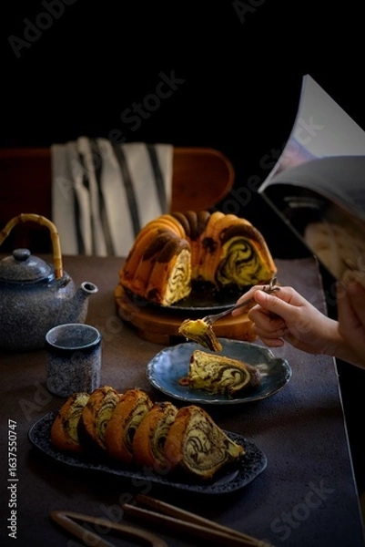 Obraz marble cake in plate on the table