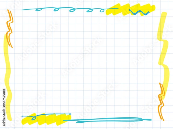Obraz 方眼紙フレーム背景　蛍光ペン落書き風（サイズ比率3:4）
