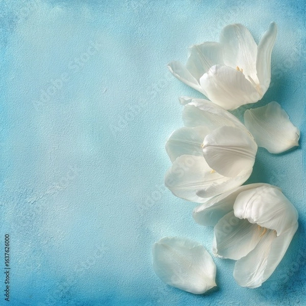 Fototapeta Delicate white tulips on light teal background
