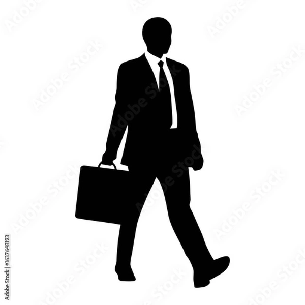 Fototapeta Silhouette of businessman walking with briefcase professional career success concept art
