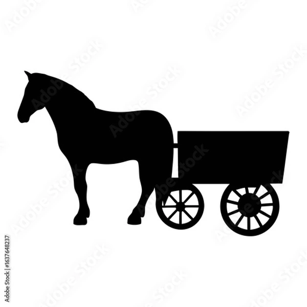 Fototapeta Horse and cart silhouette vector image for transportation design and farm animal graphics and clip art