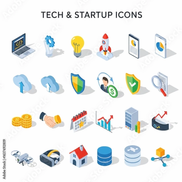 Obraz set of isometric flat vector tech and startup icons