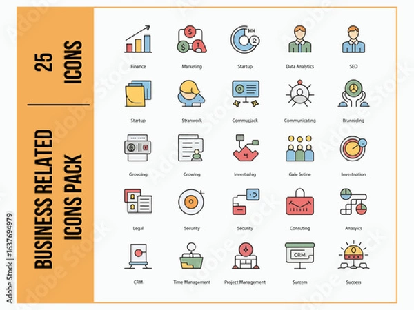 Obraz Financial Icon Pack Vector | Banking, Money, Currency, Investment, Business, Accounting, Tax, Budget,  Savings, Loan, Stock Exchange, Payment, Flat Finance Icons for Apps, Web & Infographic