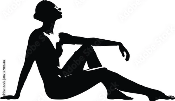Fototapeta Silhouette, person, sitting, relaxed, pose, black, vector, casual, resting, alone, peaceful, minimal