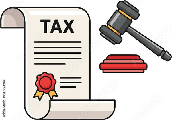Obraz A stylized vector of an official document with a gavel, representing a formal tax notice or legal summons.