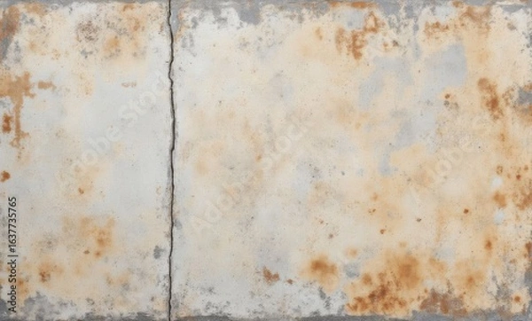 Fototapeta Close-up of weathered concrete surface with rust and faded texture, showcasing industrial charm.