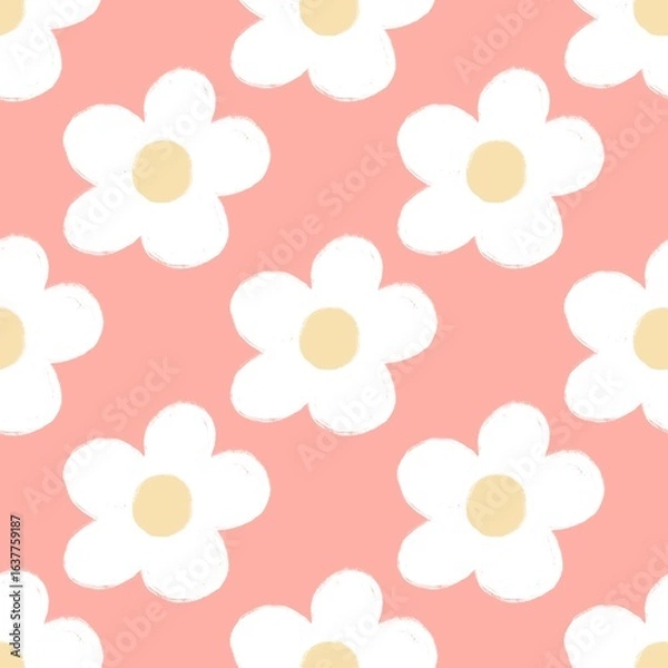 Fototapeta White flowers on a continuous pink background pattern