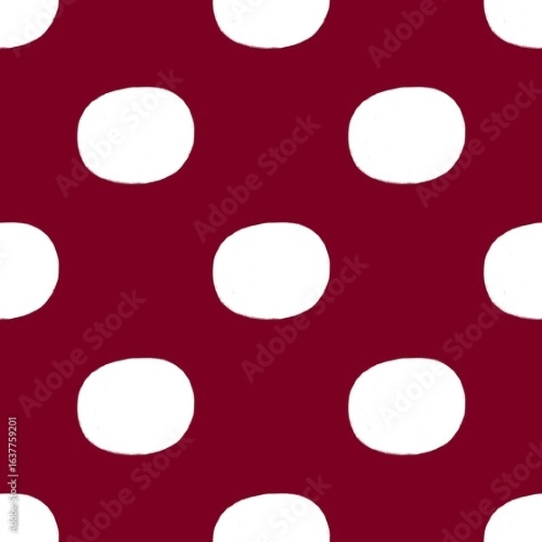 Fototapeta White circle dots on a continuous red background pattern
