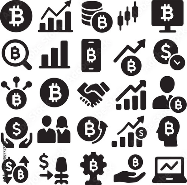 Fototapeta Modern Vector Cryptocurrency Icon Set – Minimalist Symbols of Digital Finance & Blockchain