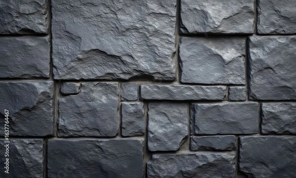 Fototapeta Close-up of a textured dark stone wall emphasizing unique shapes and patterns.