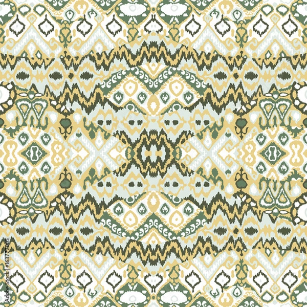 Fototapeta Ethnic bohemian arabesque pattern. Zigzag geometric retro abstract print. Tribal boho background vector illustration