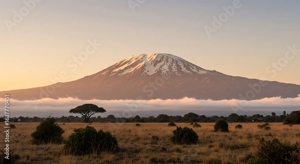 Obraz Scenic view of a natural view of the mount kilimanjaro in tanzania on a foggy day