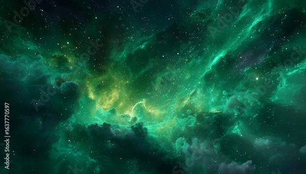 Fototapeta Emerald and gold nebula with countless stars in deep space galaxy cosmos