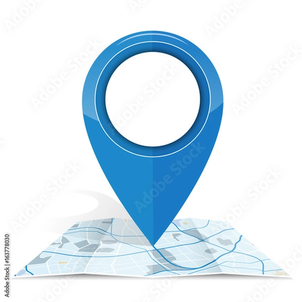 Fototapeta GPS icon mock up blue color on map paper
