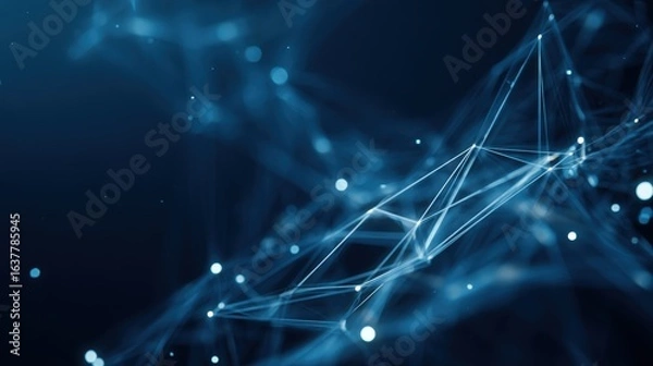 Obraz Abstract Network Connection Structure with Lines and Dots on Dark Blue Background, Conceptual Backdrop