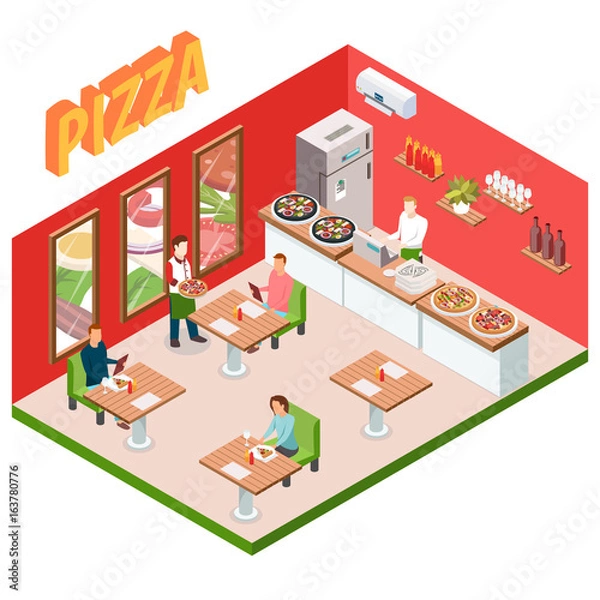 Obraz Isometric Pizzeria Background