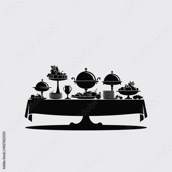 Fototapeta Elegant buffet table setting with covered dishes and desserts