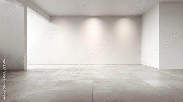 Fototapeta Minimalist Interior Design: Empty White Room with Concrete Floor and Subtle Lighting for Display